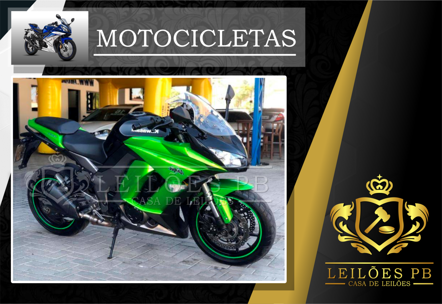 <center><big><b>LEILÃO de MOTOCICLETAS</b></center> <center></big>Recuperados de Financiamento<br>   </center>